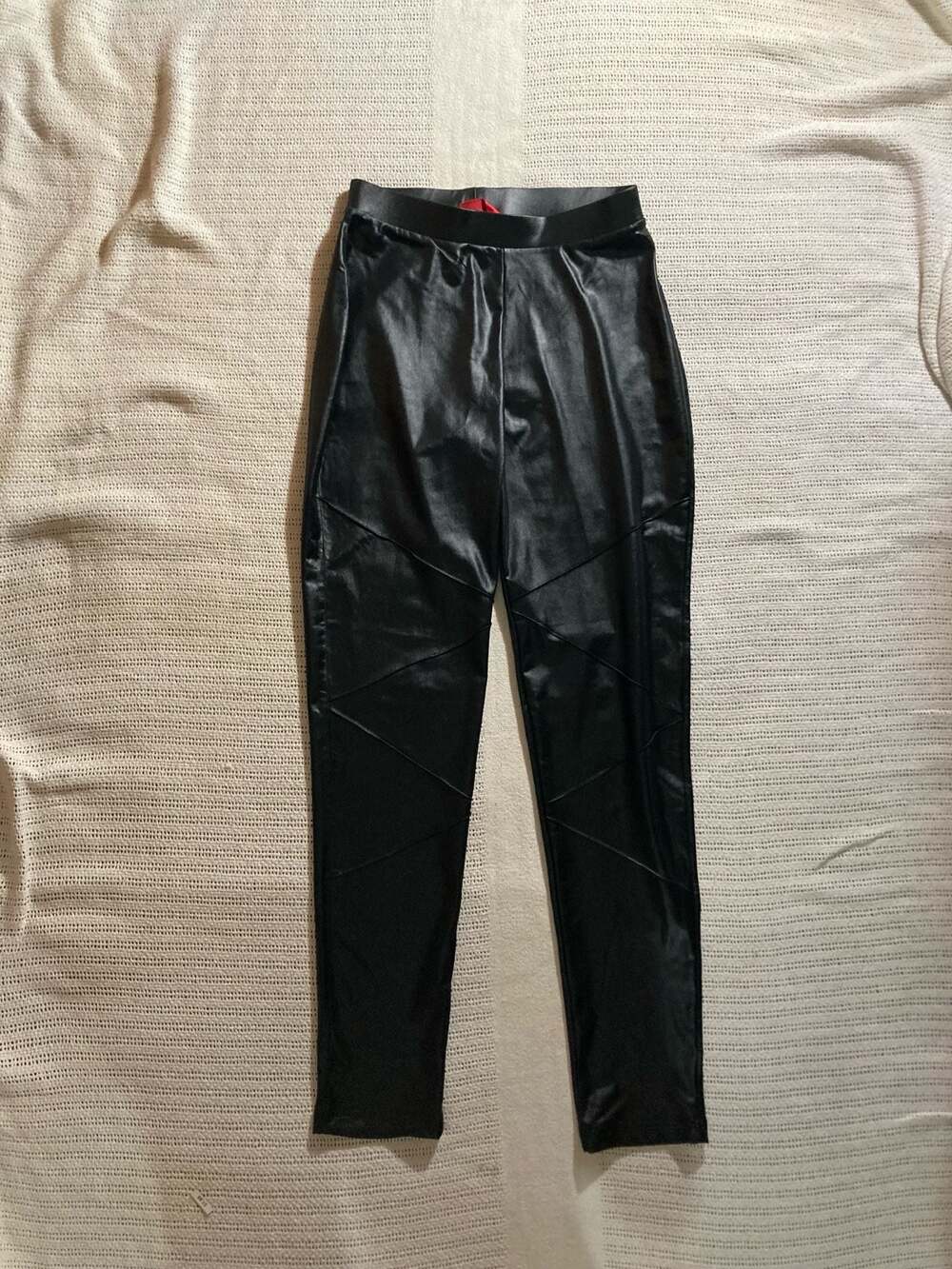 Black Faux Leather Pants Pull On Fitted Skinny Leg